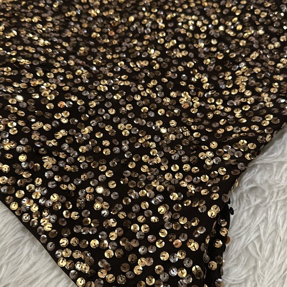 Reba brown sparkling sequins stretchy tank top size large - Picture 2 of 8